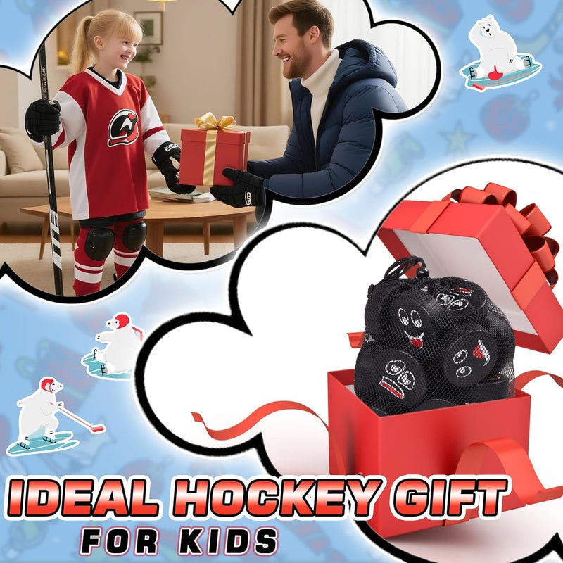 Retrora 24 Pcs Foam Ice Hockey Pucks with Emotions Faces & Mesh Bag - Mini Indoor 3" Funny Hockey Pucks for Practice, Training, Birthday Party Favors & Fun Gift Decoration - Image 5